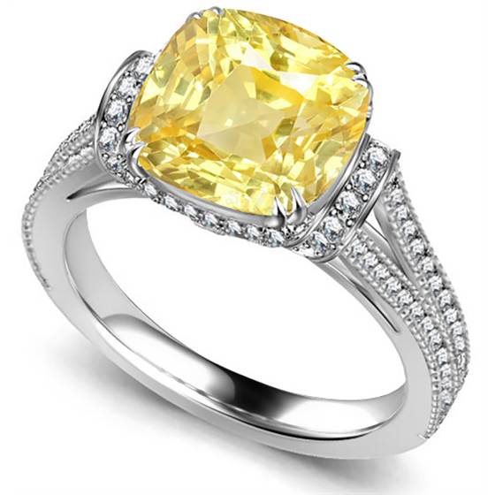 Ribbon Cushion Yellow Diamond Vintage Ring