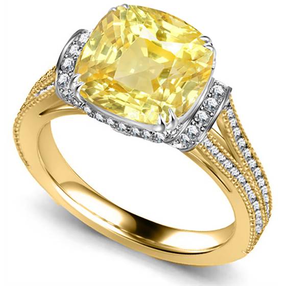 Ribbon Cushion Yellow Diamond Vintage Ring