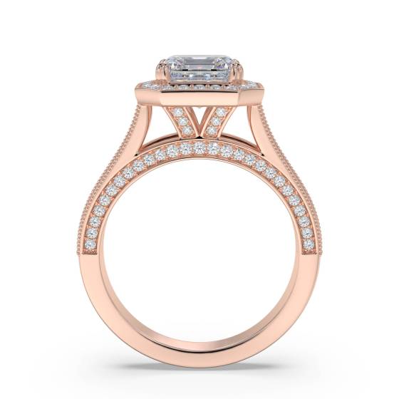 Asscher Diamond Single Halo Vintage Ring