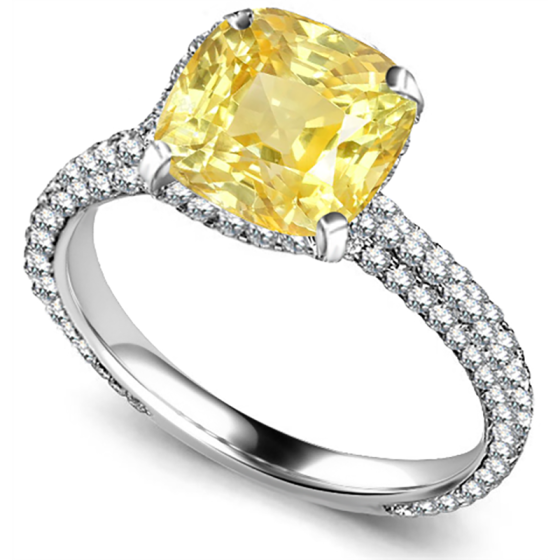 Yellow Cushion Diamond Collar Single Halo Engagement Ring