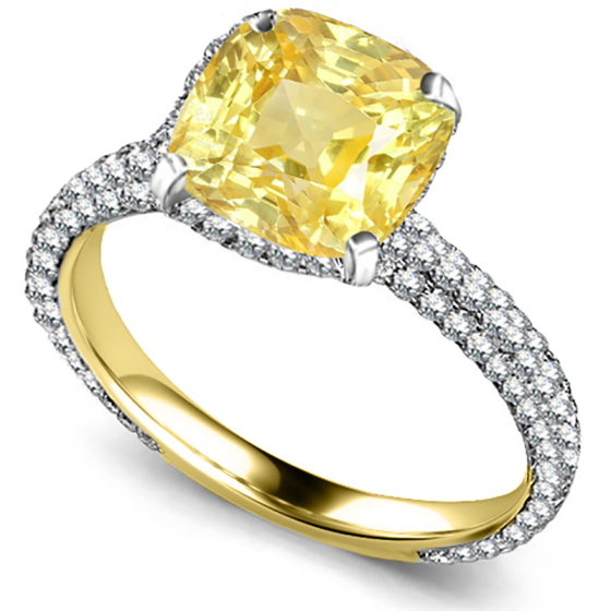 Yellow Cushion Diamond Collar Single Halo Engagement Ring