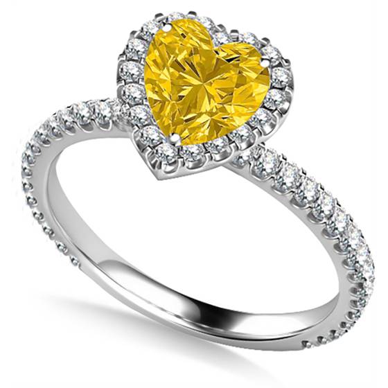 Yellow Heart Shaped Diamond Single Halo Shoulder Set Ring