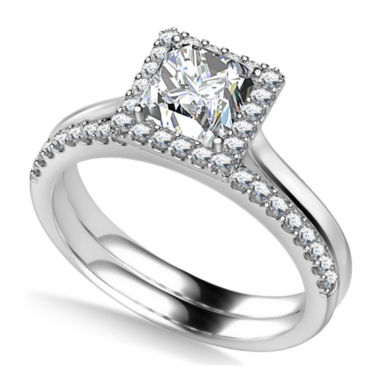 Princess Diamond Halo Ring With Matching Band