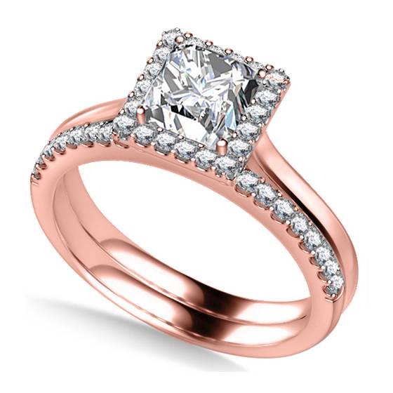 Princess Diamond Halo Ring With Matching Band