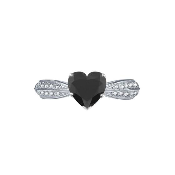 Heart Black Diamond Wishbone Ring