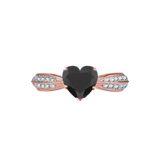 Heart Black Diamond Wishbone Ring