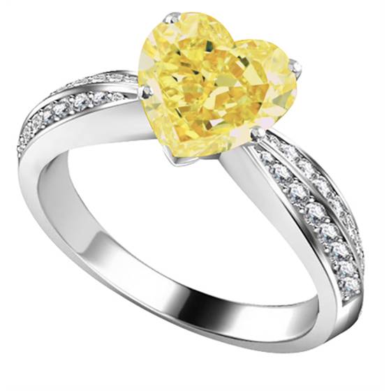 Yellow Heart Shaped Diamond Shoulder Set Ring