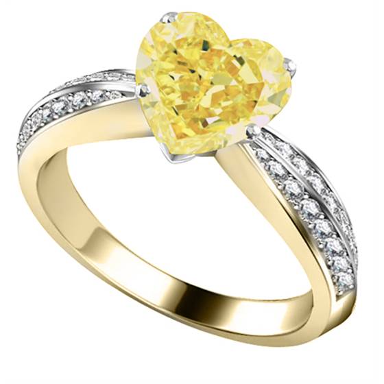 Yellow Heart Shaped Diamond Shoulder Set Ring
