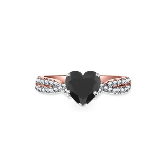 Heart Black Diamond Double Shoulder Set Ring