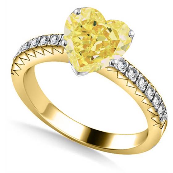 Fancy Yellow Heart Diamond Single Halo Shoulder Set Ring
