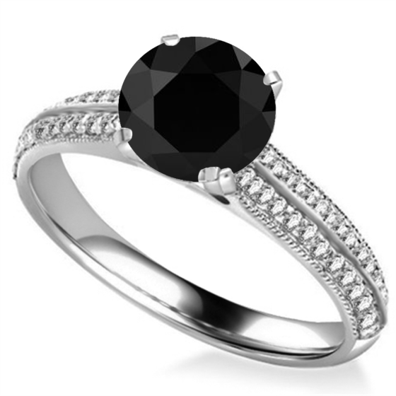 Round Black Diamond Shoulder Set Ring