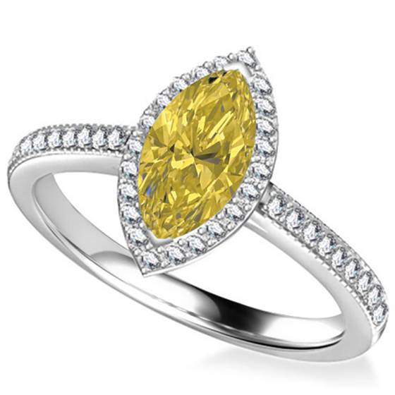 Fancy Yellow Marquise Diamond Single Halo Shoulder Set Ring