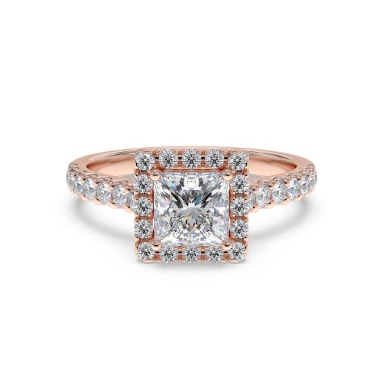 Princess Diamond Single Halo Shoulder Set Ring
