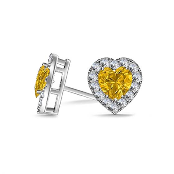 Fancy Yellow Heart Diamond Halo Earrings