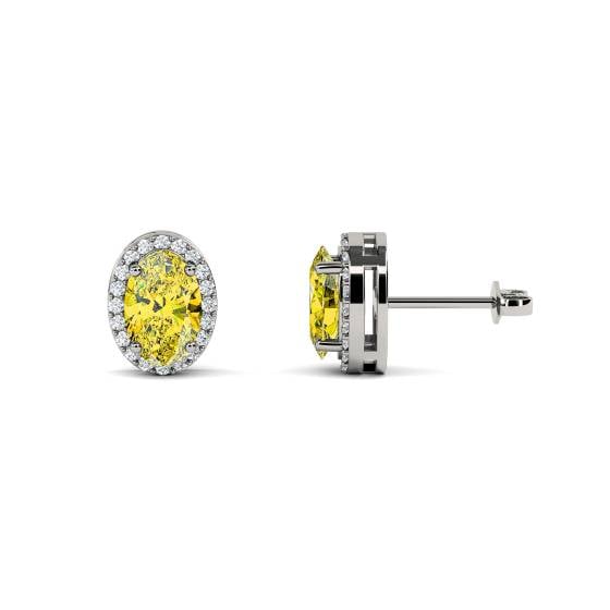 Fancy Yellow Oval Diamond Halo Earrings