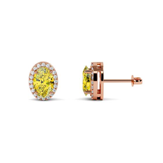 Fancy Yellow Oval Diamond Halo Earrings
