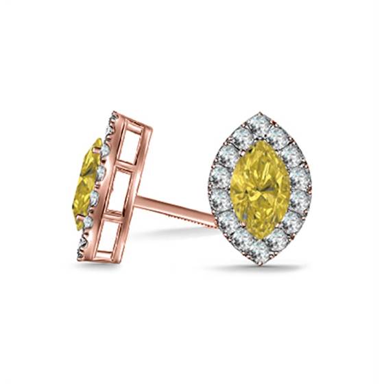 Fancy Yellow Marquise Diamond Halo Earrings