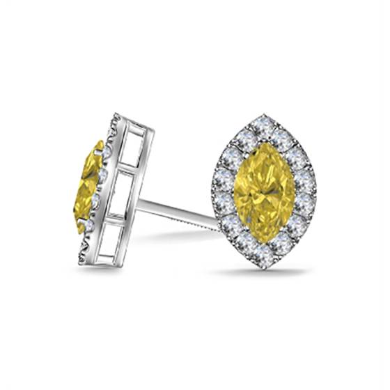 Fancy Yellow Marquise Diamond Halo Earrings