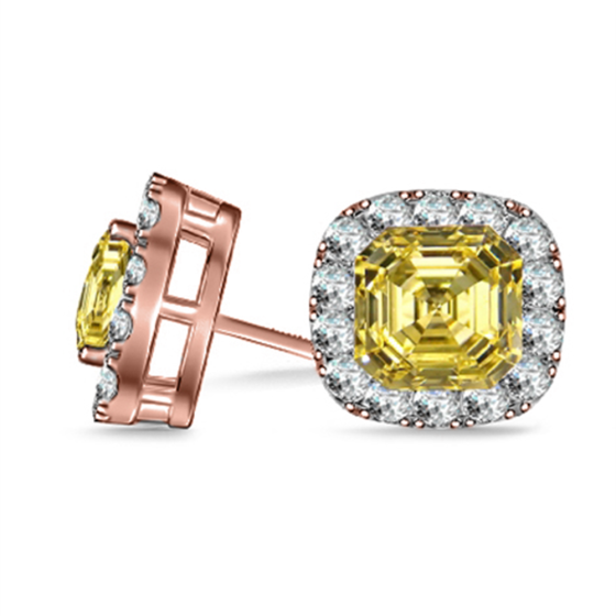Fancy Yellow Asscher Diamond Halo Earrings