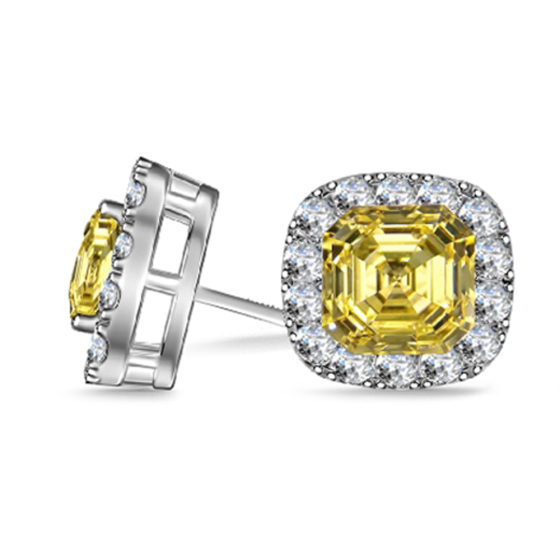 Fancy Yellow Asscher Diamond Halo Earrings