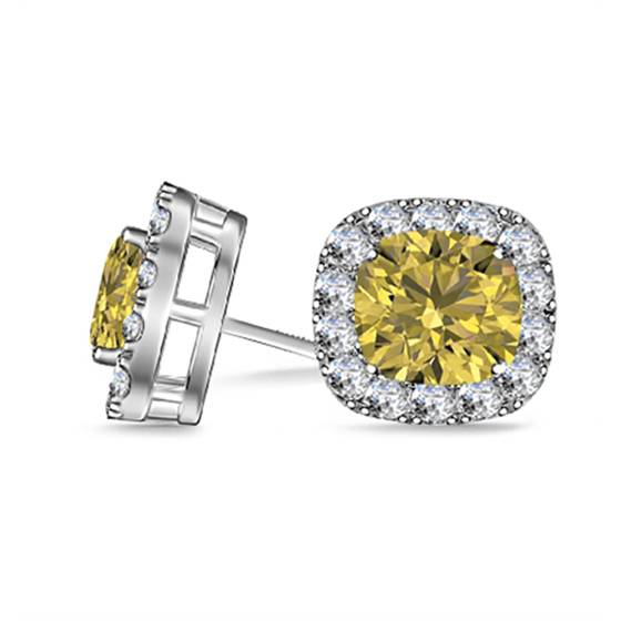 Fancy Yellow Cushion Diamond Halo Earrings