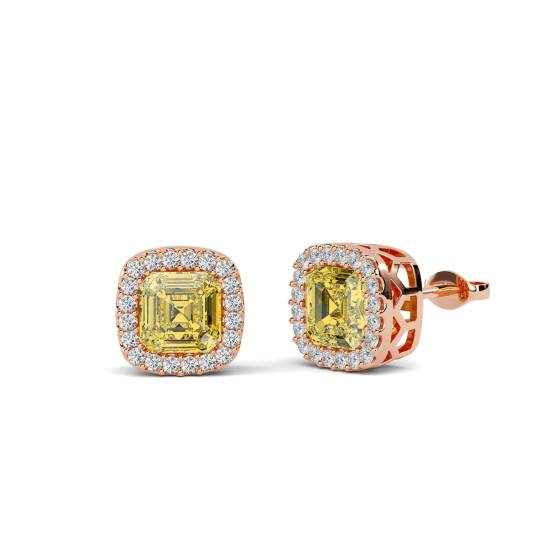 Fancy Yellow Asscher Diamond Halo Earrings
