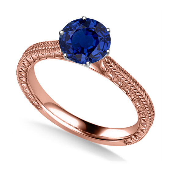 Unique Single Blue Sapphire Vintage Filgree Style Ring