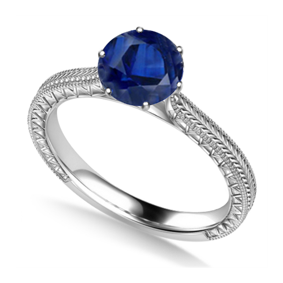 Unique Single Blue Sapphire Vintage Filgree Style Ring