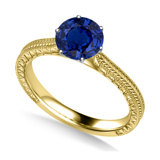 Unique Single Blue Sapphire Vintage Filgree Style Ring