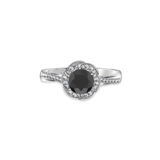 Round Black Diamond Single Halo Shoulder Set Ring