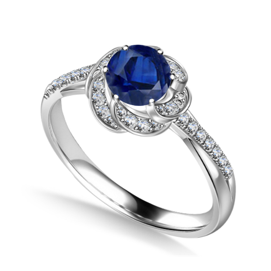 Floral Halo Blue Sapphire Infinity Ring