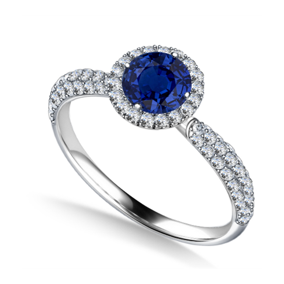 Round Blue Sapphire and Diamond Ring