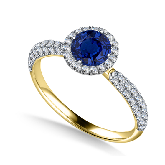 Round Blue Sapphire and Diamond Ring