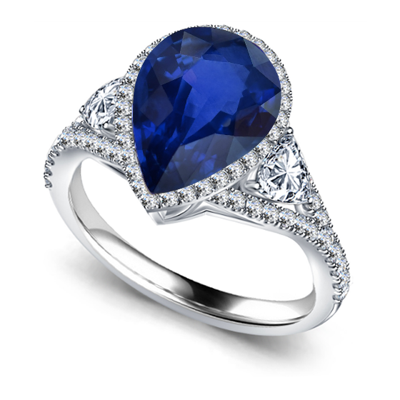 Pear Blue Sapphire Diamond Split Shoulder Set Ring