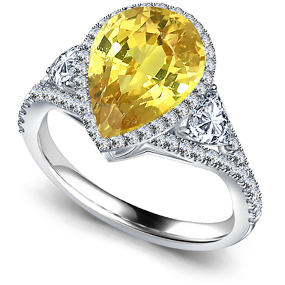 Pear Yellow Diamond Split Shoulder Set Ring
