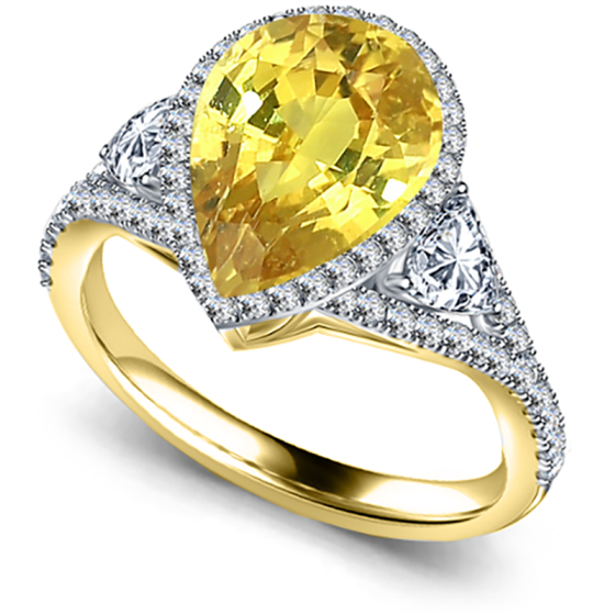 Pear Yellow Diamond Split Shoulder Set Ring