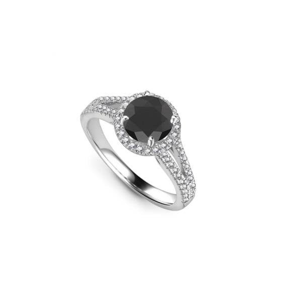 Black Diamond Halo Double Shoulder Set Ring
