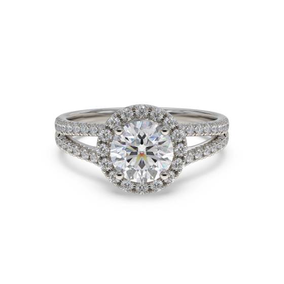 Round Diamond Single Halo Shoulder Set Ring