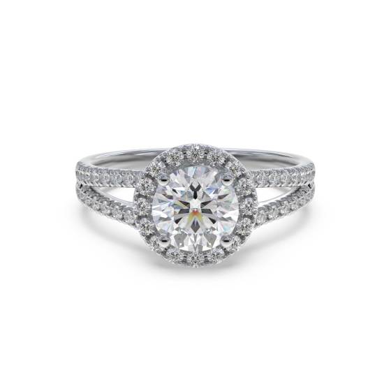 Round Diamond Single Halo Shoulder Set Ring