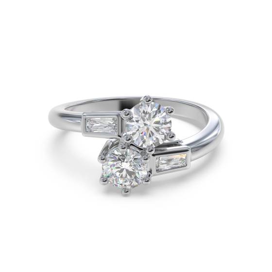Two Stone Round Diamond Shoulder Set Ring