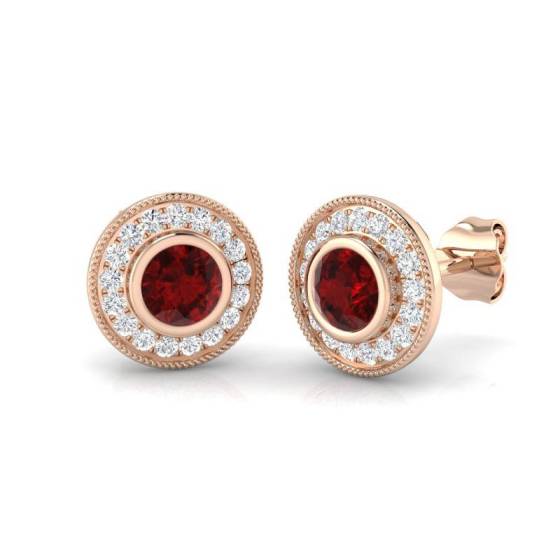 Round Cut Ruby Gemstone Stud Earrings