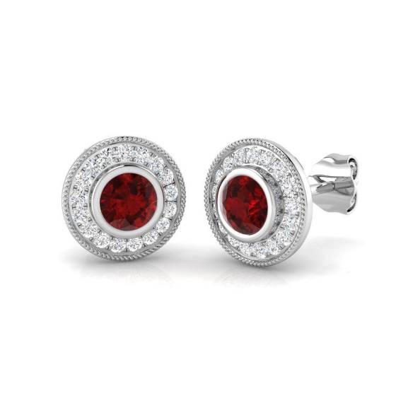 Round Cut Ruby Gemstone Stud Earrings