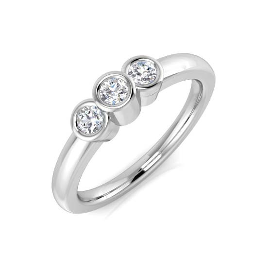 Round Cut Bezel Set Trilogy Ring
