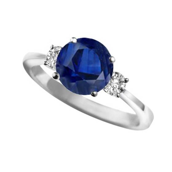 1.00ct VS/E-F Elegant Blue Sapphire and Natural Diamond Trilogy Ring