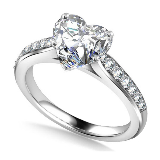 0.75ct SI2/G Heart Natural Diamond Shoulder Set Ring