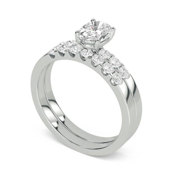 0.90ct SI1/F Round Natural Diamond Shoulder Set Ring With Matching Band