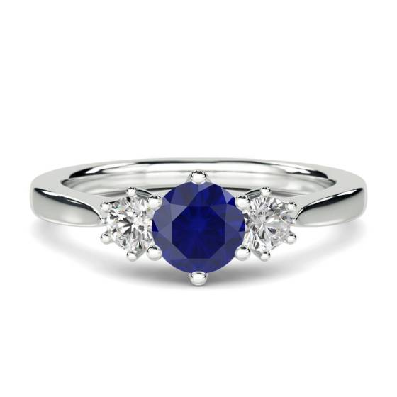 0.75ct SI/F-G Elegant Blue Sapphire and Natural Diamond Trilogy Ring