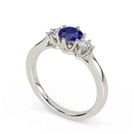 0.75ct SI/F-G Elegant Blue Sapphire and Natural Diamond Trilogy Ring