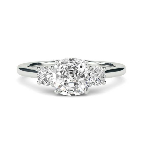 1.00ct VS/G-H Unique Cushion and Round Natural Diamond Trilogy Ring