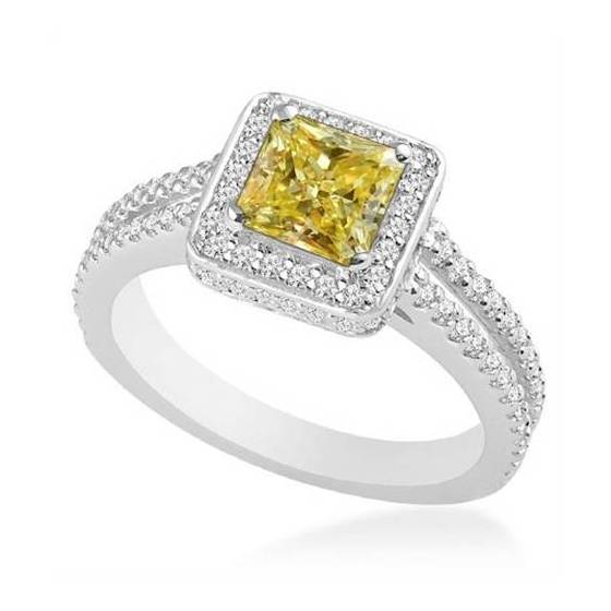 0.75ct SI2 Natural Fancy Yellow Princess Diamond Ring